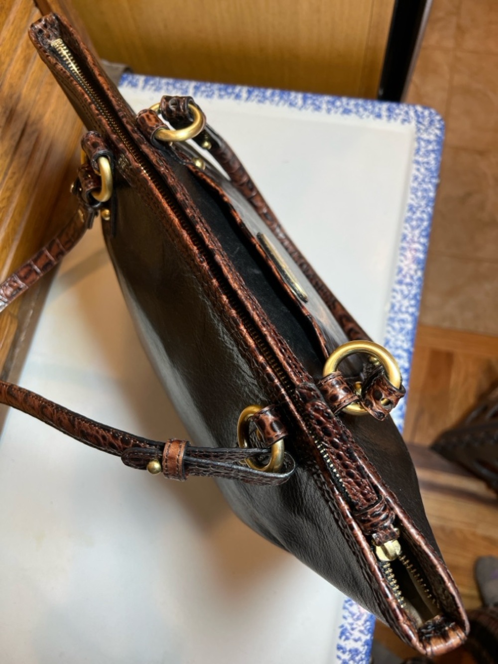 Vintage Brahmin Arno Tote bag, Tuscan collection, black with Pecan croc trim - Picture 14 of 16